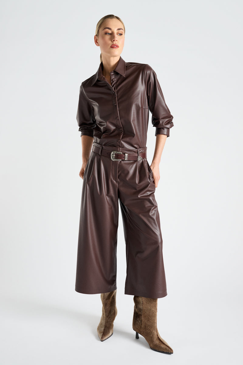Wijde culotte in faux leder