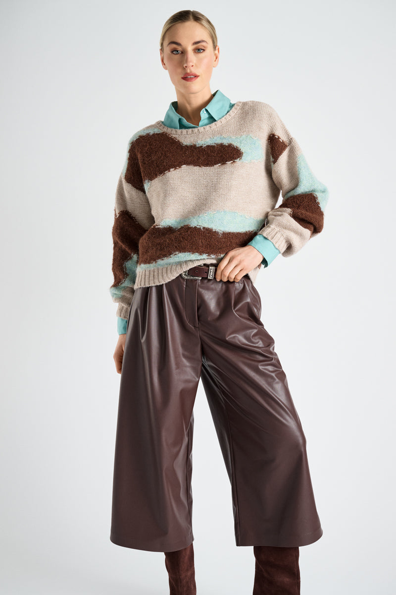 Wijde culotte in faux leder