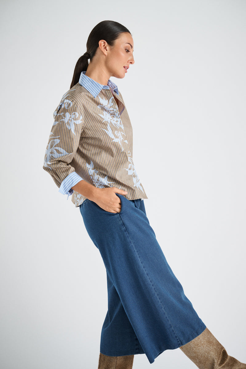 Striped shirt with allover flower print