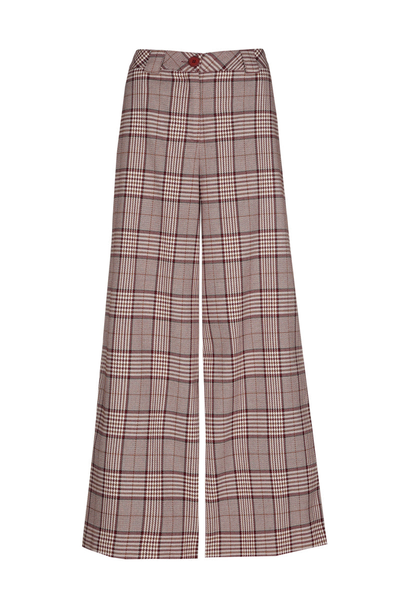 Wijde uitlopende broek met ruitmotief