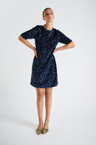 Robe paillettes marine courte à manche courte