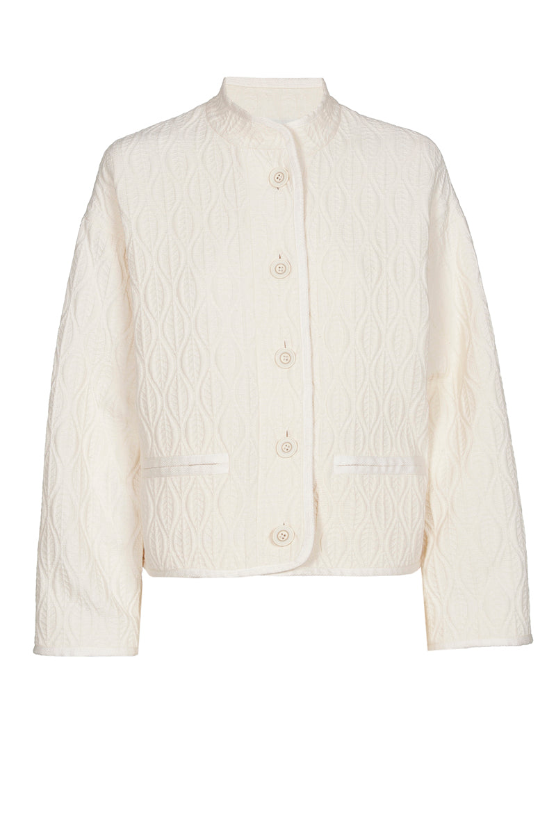 Short cream-coloured jacket with tone-on-tone embroidery