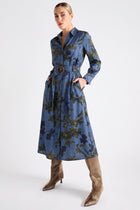 Robe-chemisier bleue ceinturée imprimée