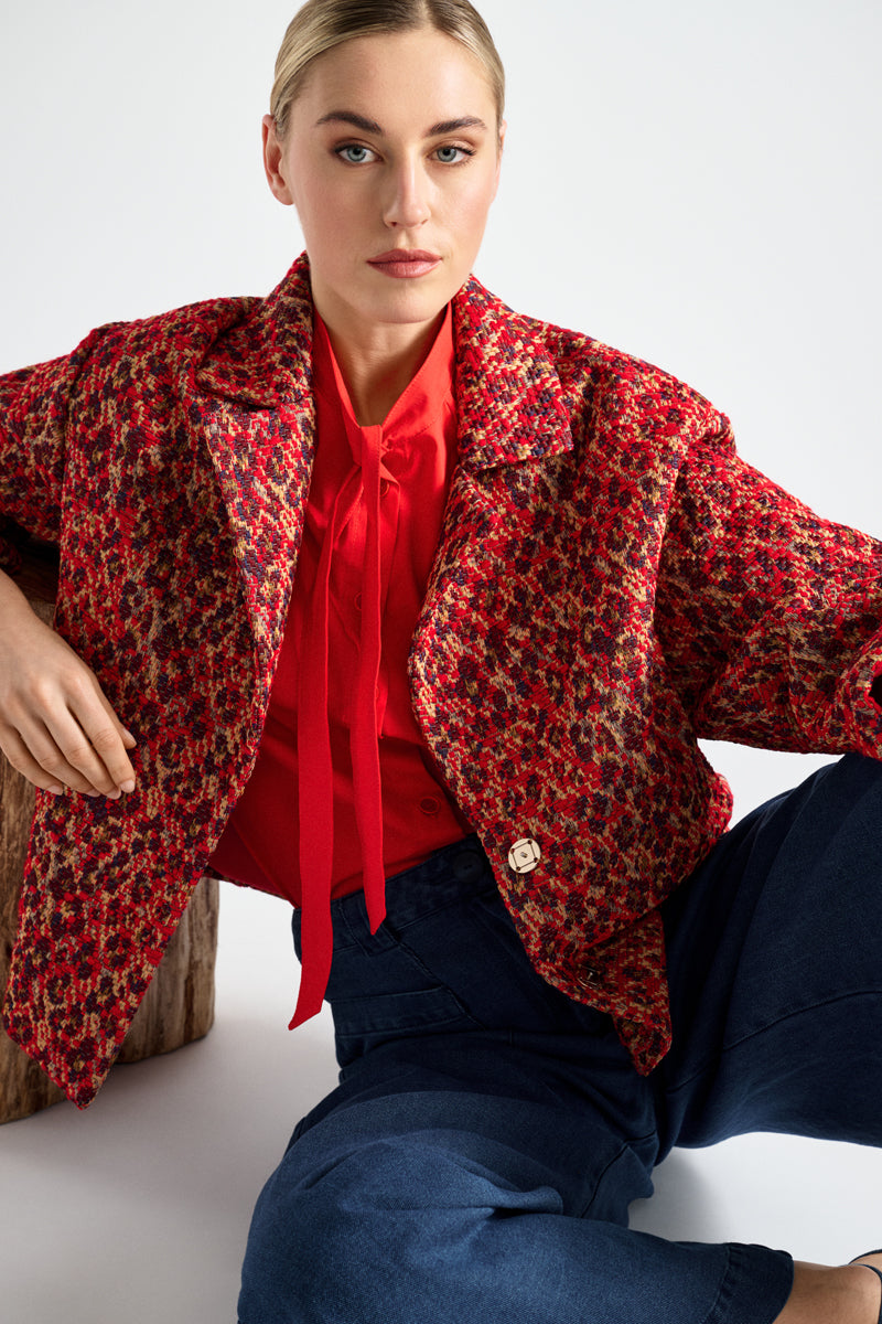 Kort jacquard tweed jas