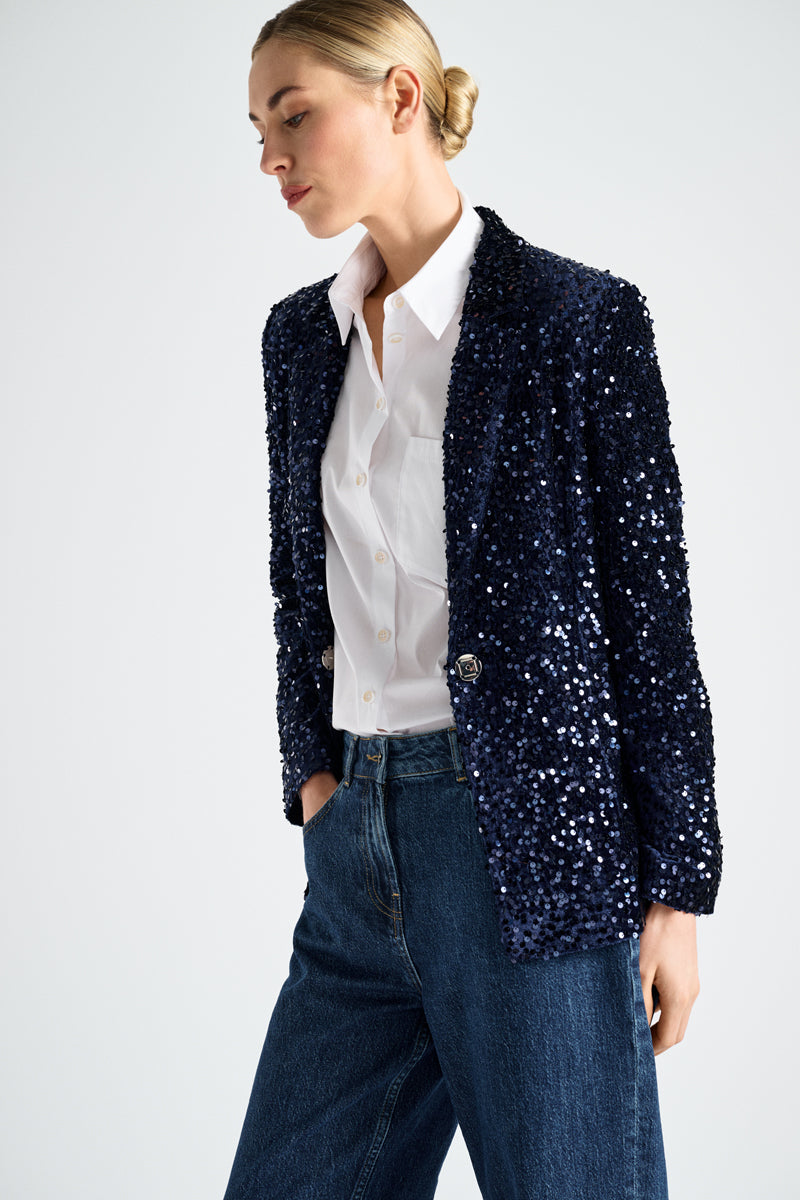 Blauwe blazer met pailletten