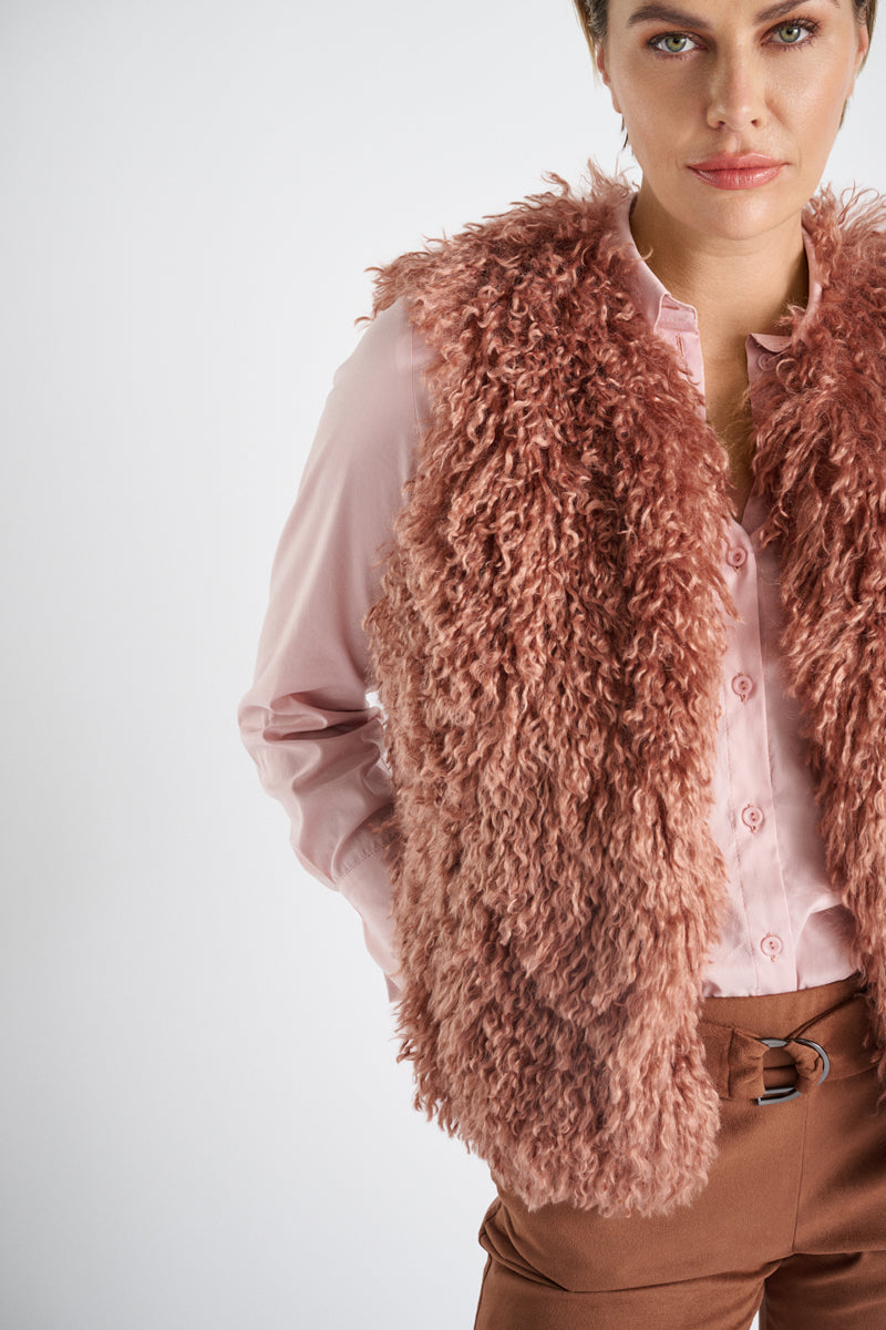 Faux fur waistcoat roze