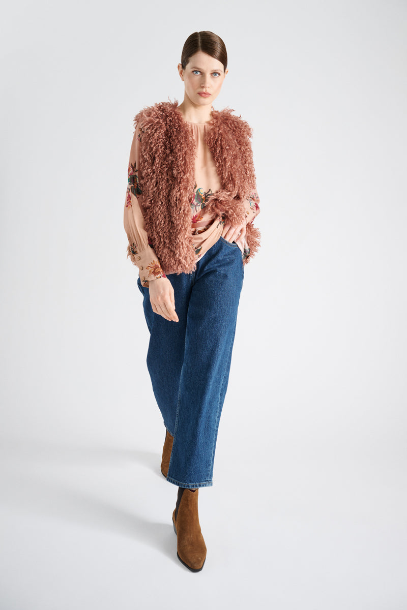 Faux fur waistcoat roze