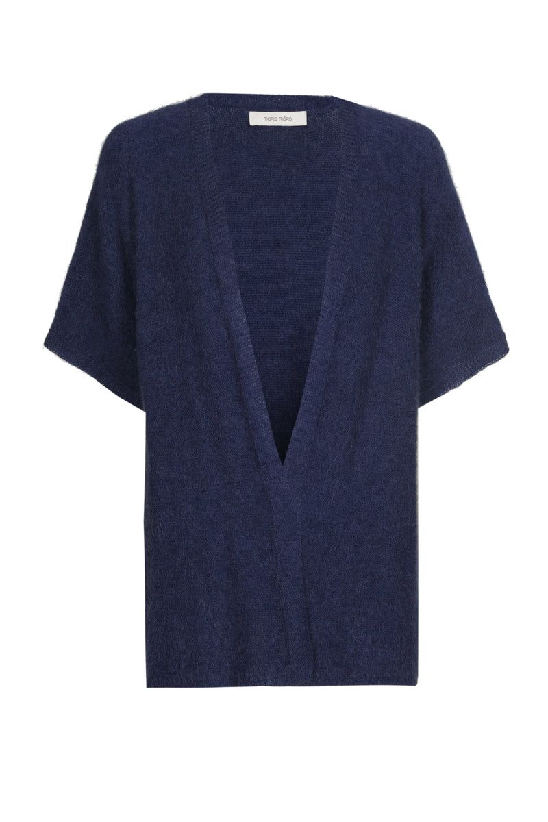 Open-front cardigan denim with short sleeve