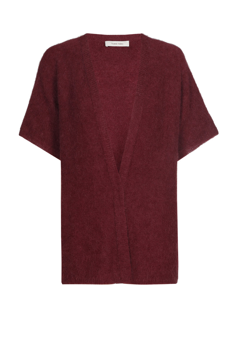 Cardigan bordeaux ouvert à manches courtes