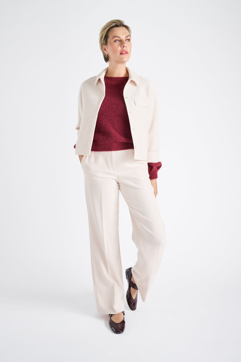 Bordeaux pull met boothals en pofmouw