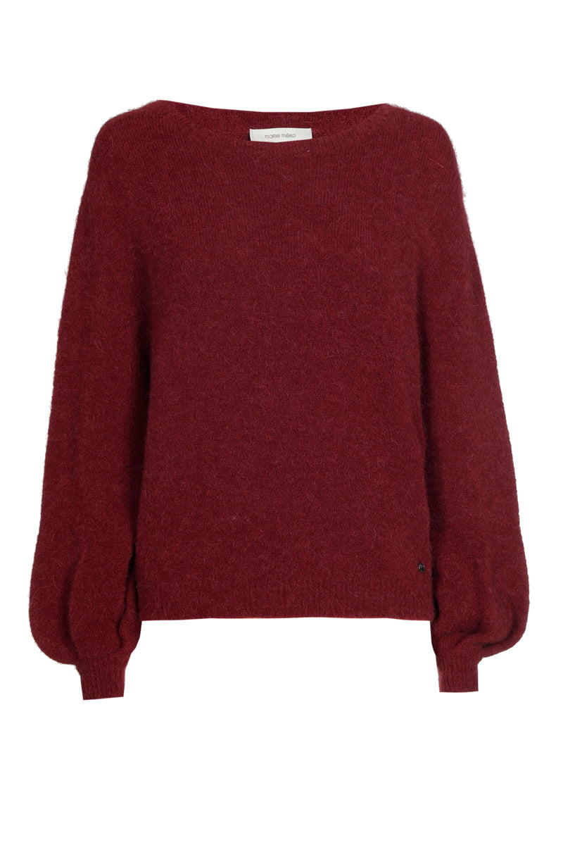 Bordeaux pull met boothals en pofmouw