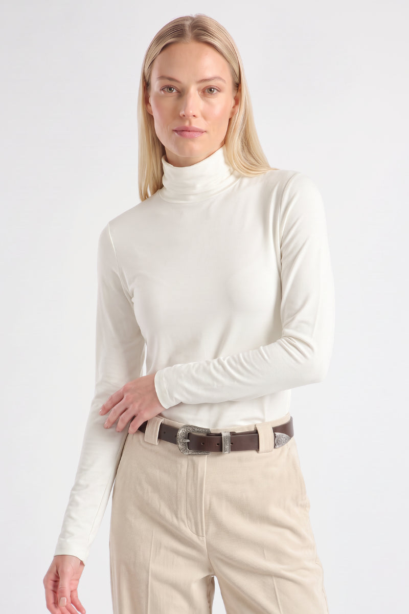 Basic cream roll-neck with gathered sleeve