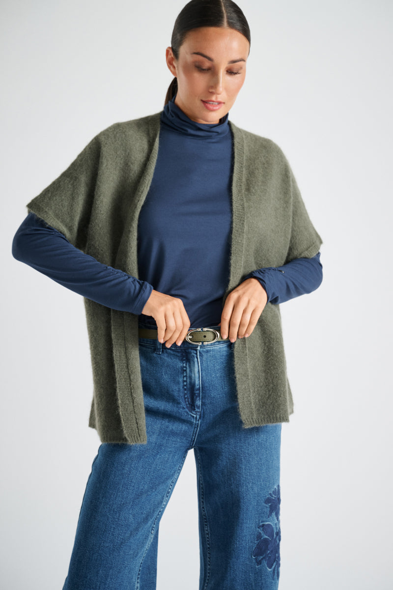 Basic blue roll-neck with gathered sleeve