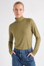 Sous-pull olijf met gefronste mouw
