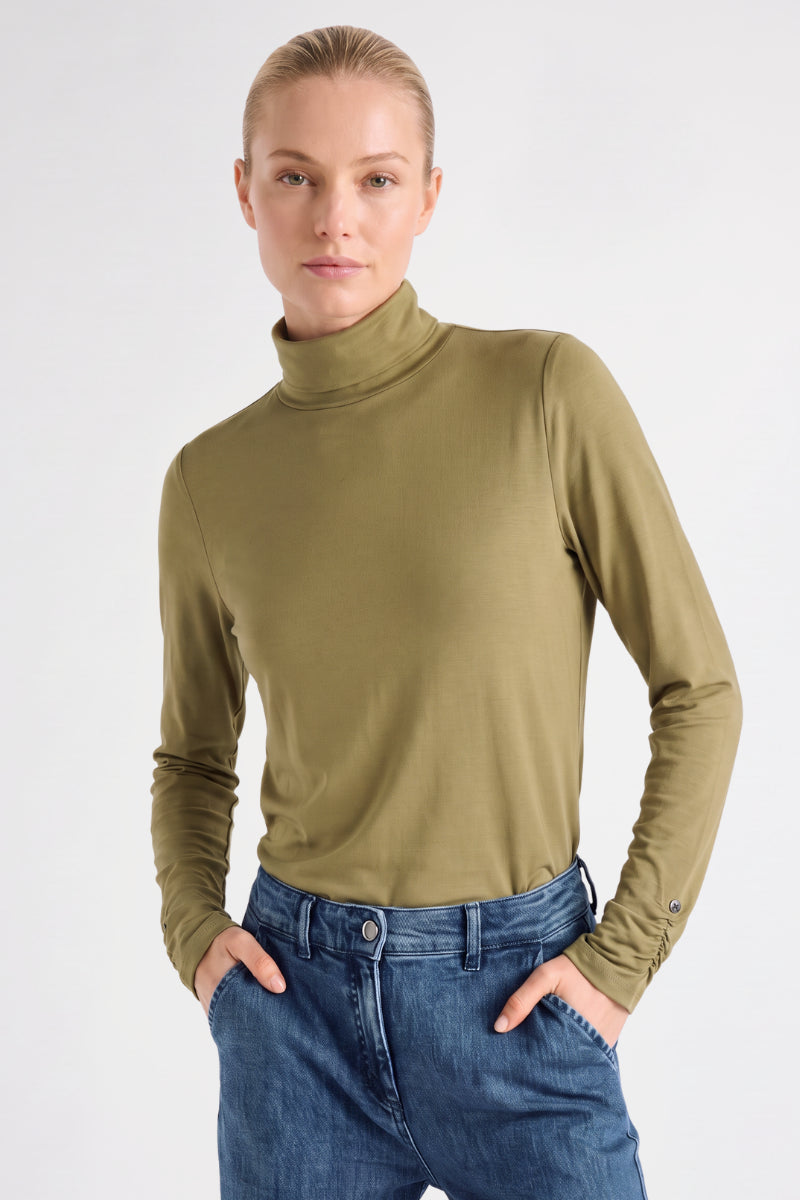 Sous-pull olijf met gefronste mouw