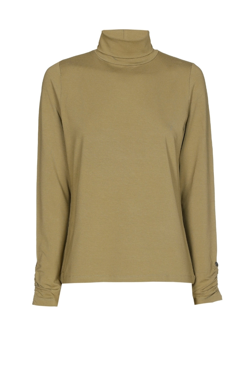 Sous-pull olijf met gefronste mouw
