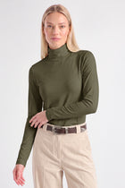 Sous-pull kaki met gefronste mouw