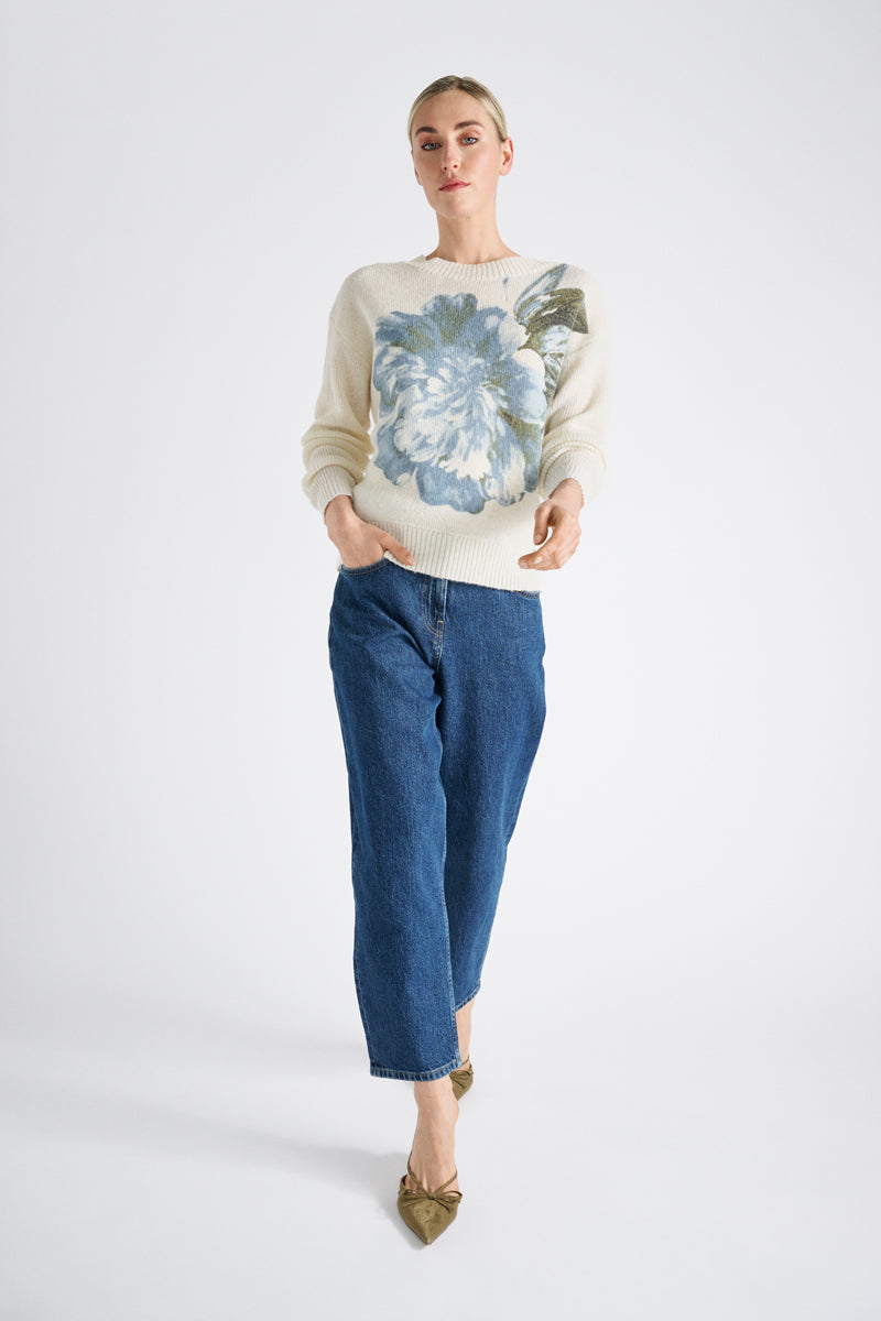 Enkellange denim, ballon snit met hoge taille
