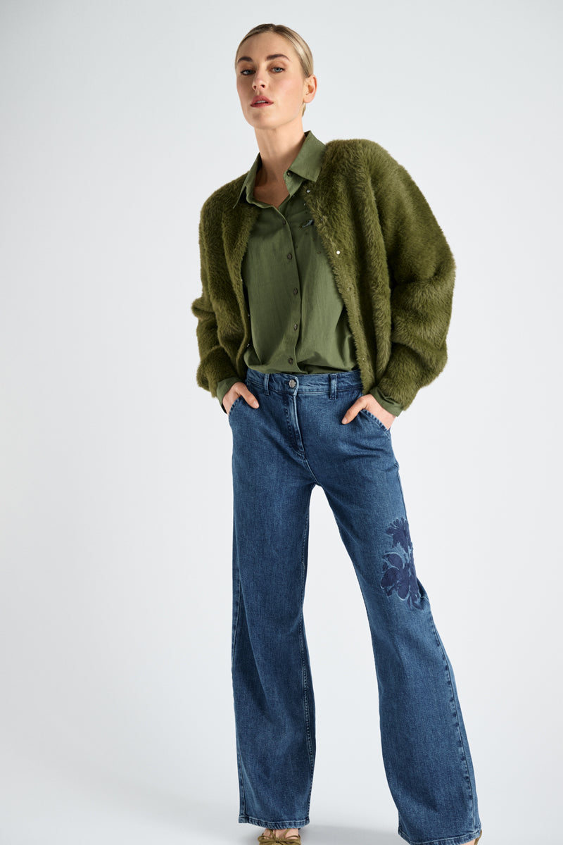 Wijde jeans met geborduurde bloem