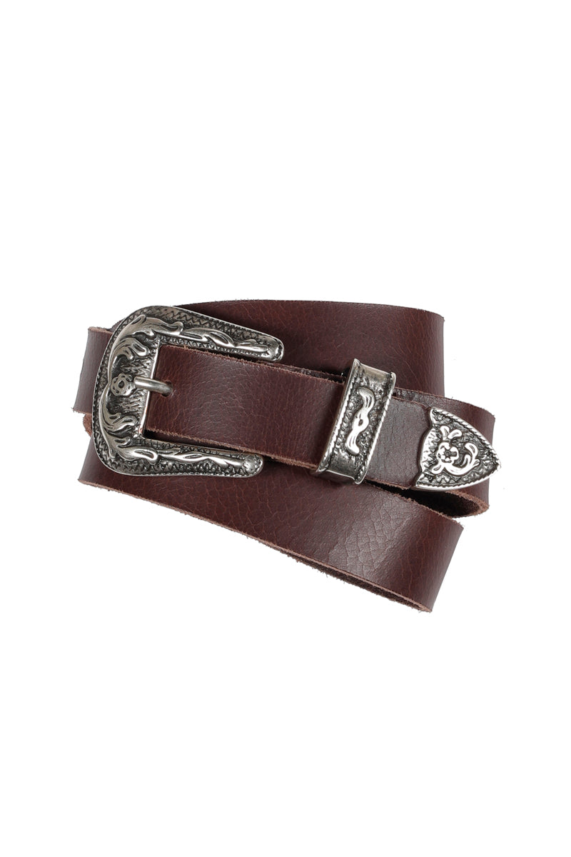 Brown cowboybelt with silver buckle