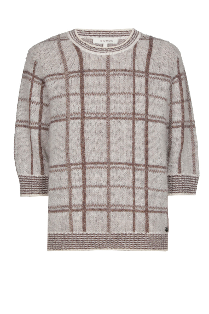 Bruine alpaca trui met ruitenpatroon