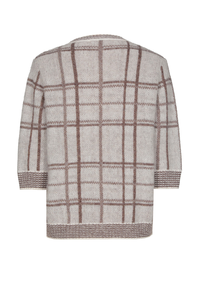 Bruine alpaca trui met ruitenpatroon
