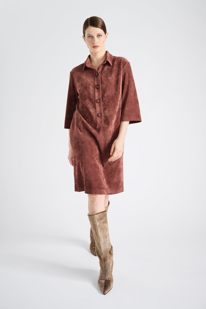 Robe chemisier droite en velours