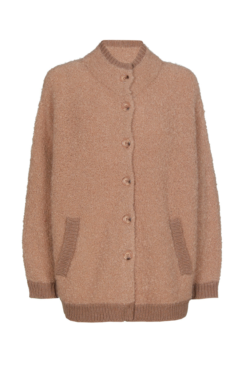 Camelkleurige bouclet cardigan-cape