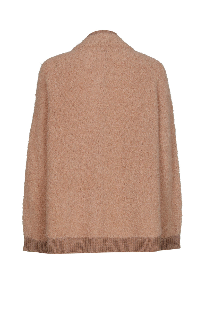 Camelkleurige bouclet cardigan-cape