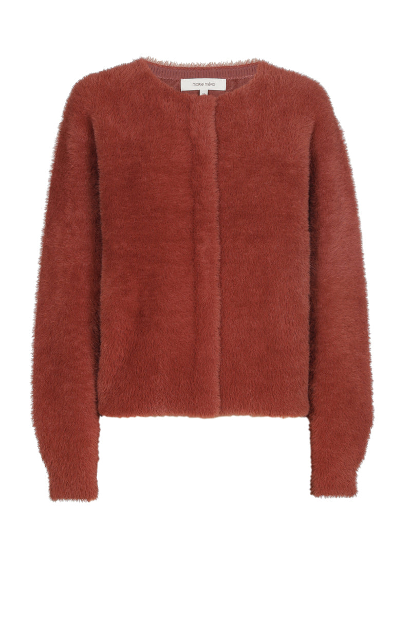 Hennakleurige fleece cardigan-jas met drukknopen