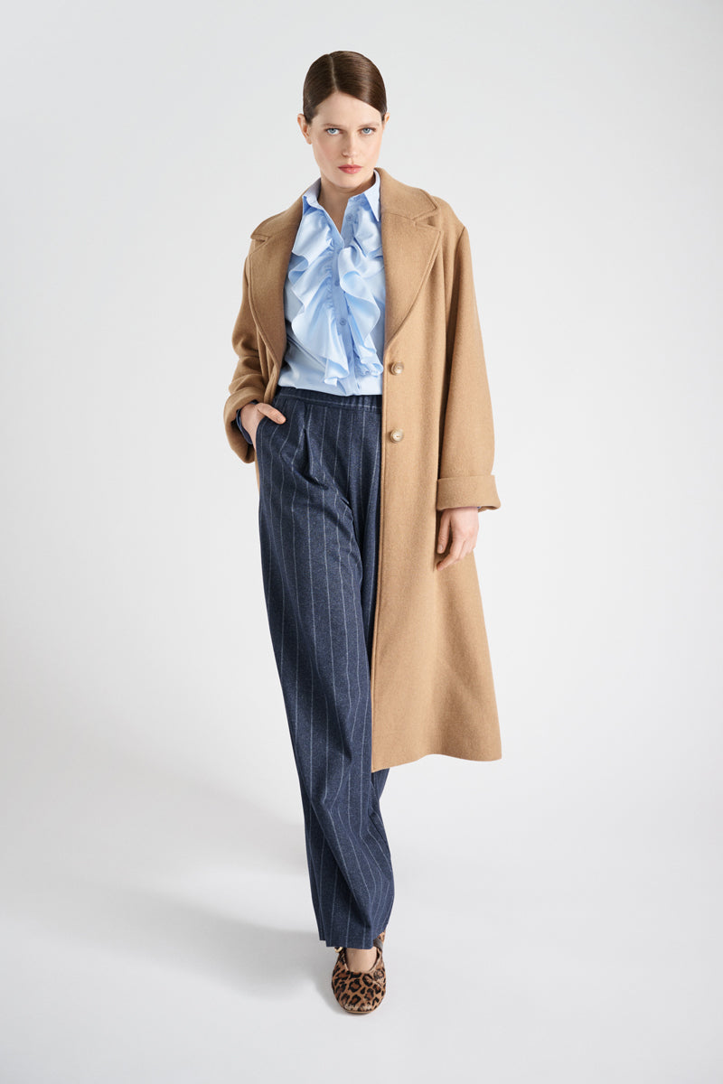 Manteau en laine camel mi-long