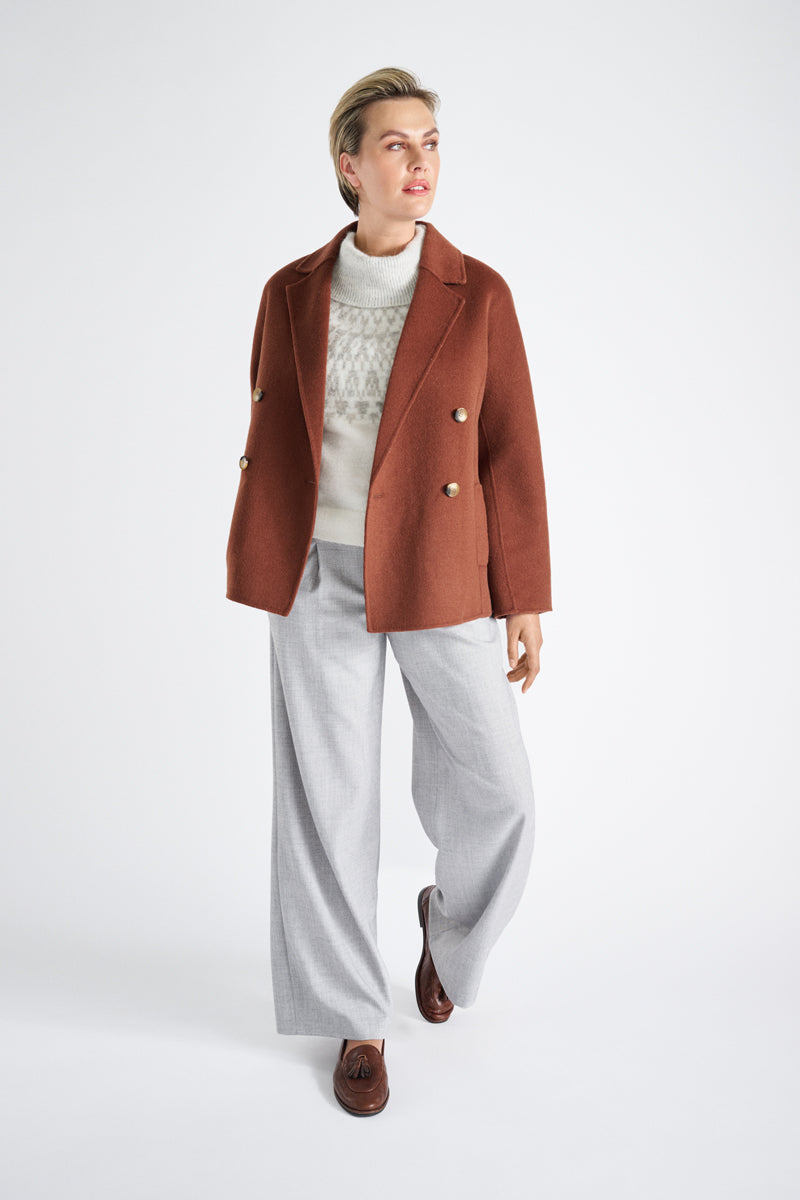 Noorse jacquard trui met watervalkraag