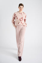 Fluffy pink jacquard jumper with a stand-up collar