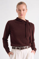 Bruine wol-mohair trui met sjaalkraag