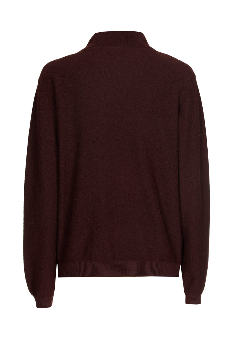 Pull boxy marron laine-mohair avec col écharpe