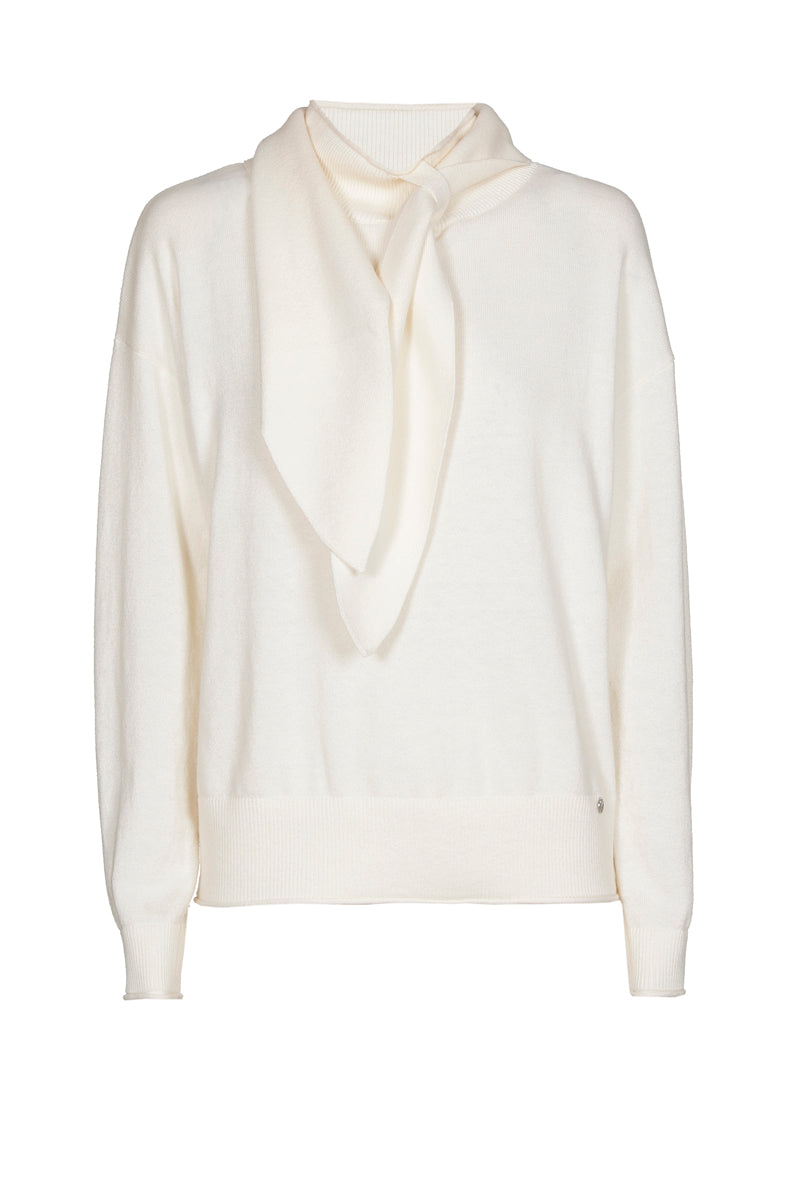 Boxy bow collar cream sweater in cashmere-cotton