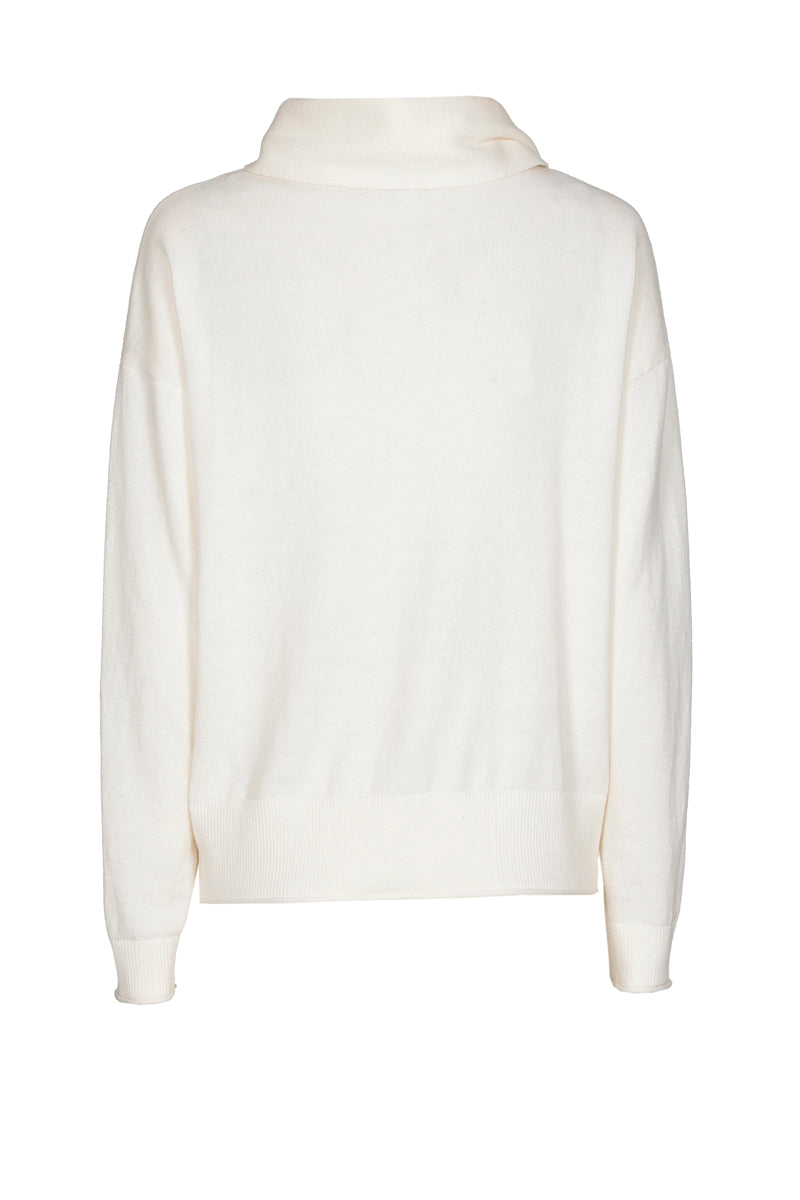 Boxy bow collar cream sweater in cashmere-cotton