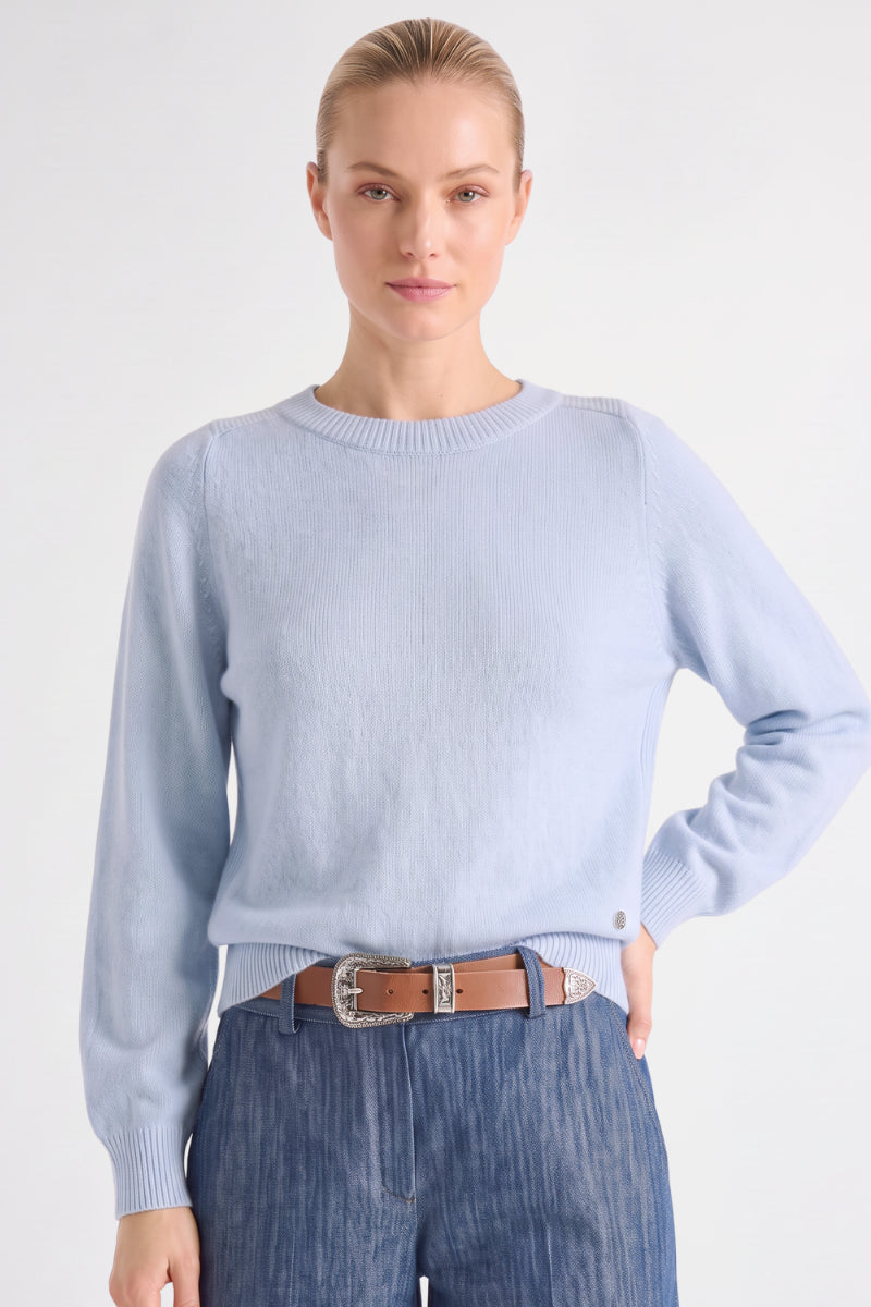 Pull boxy bleu ciel à col bateau et manches longues