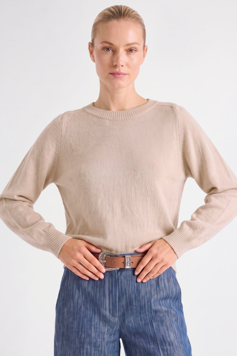 Pull boxy sable à col bateau 