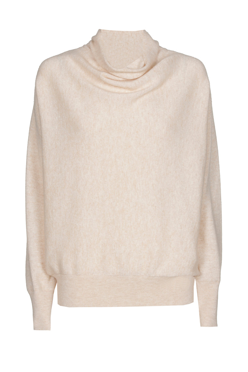 Pull en laine et cachemire couleur sable clair avec col en cascade