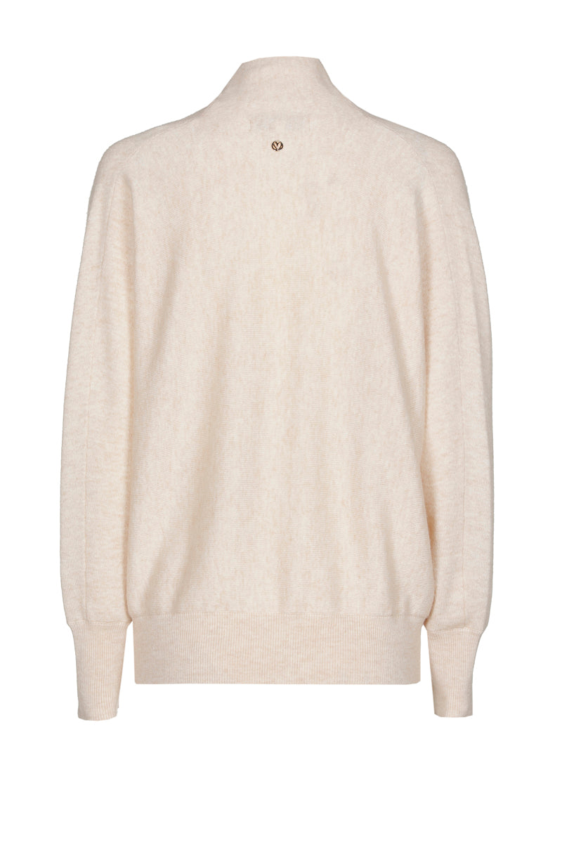 Pull en laine et cachemire couleur sable clair avec col en cascade