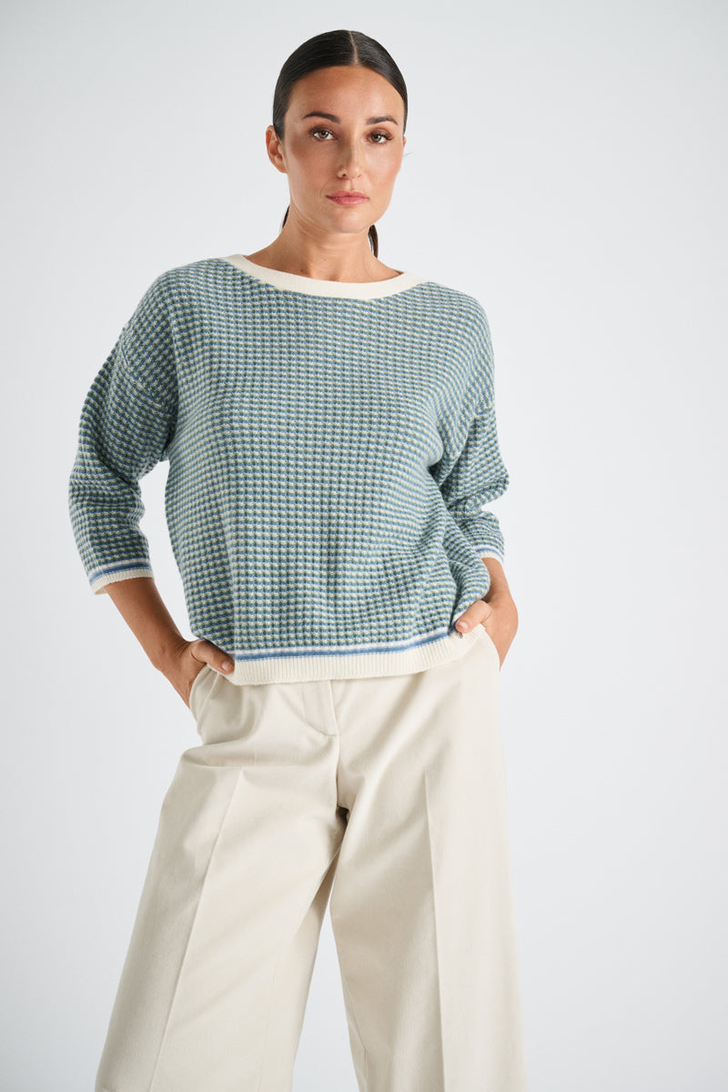 Boxy jacquard trui met boothals