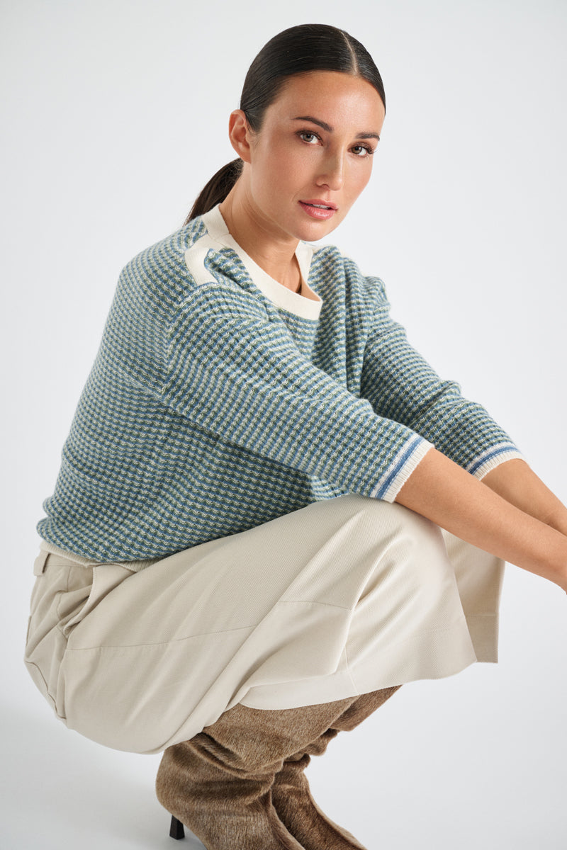 Boxy jacquard trui met boothals