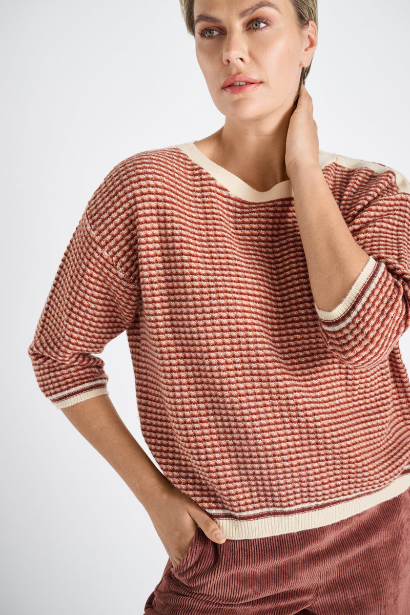 Pull boxy jacquard avec encolure bateau