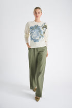 Ecru flower printed sweater in wool-alpaca