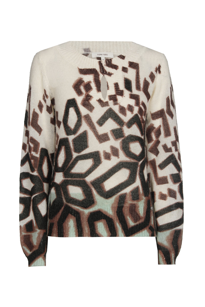 Graphic faded sweater with cut neck