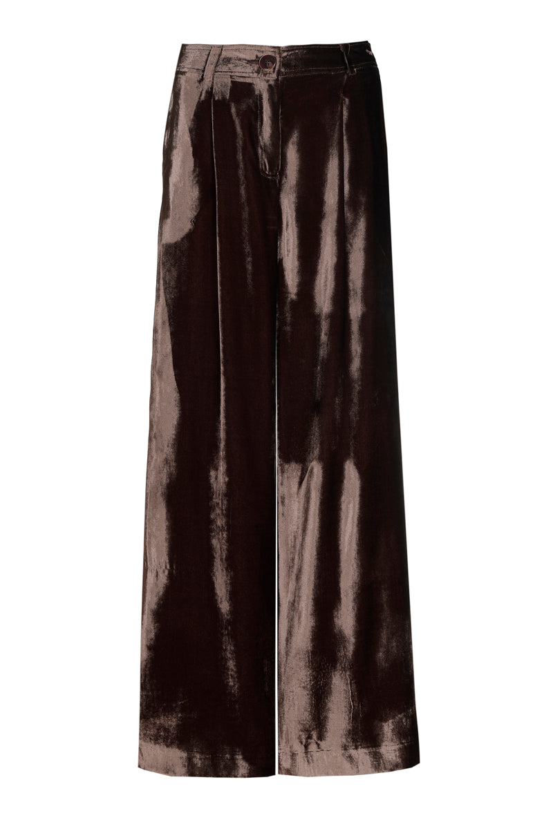Pantalon long et large en velours marron