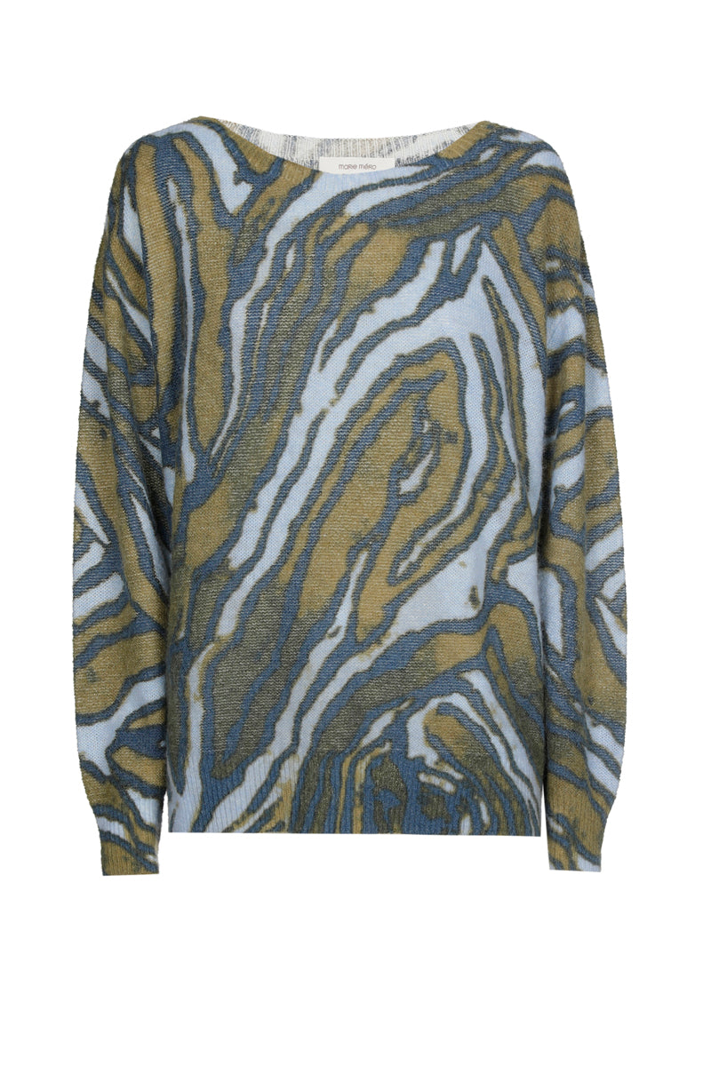 Wol-alpaca trui met blauw grafisch motief