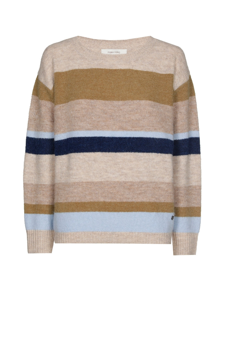 Pull rayé bleuté laine à col rond