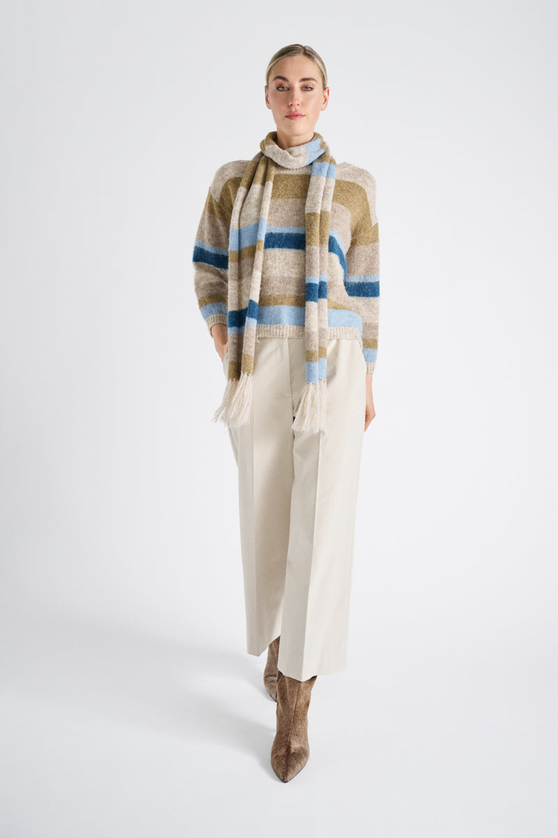 Wide striped bleuy wool scarf 